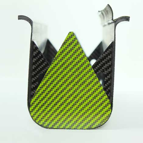 carbon fibre handbag, open, showing sliding end panels